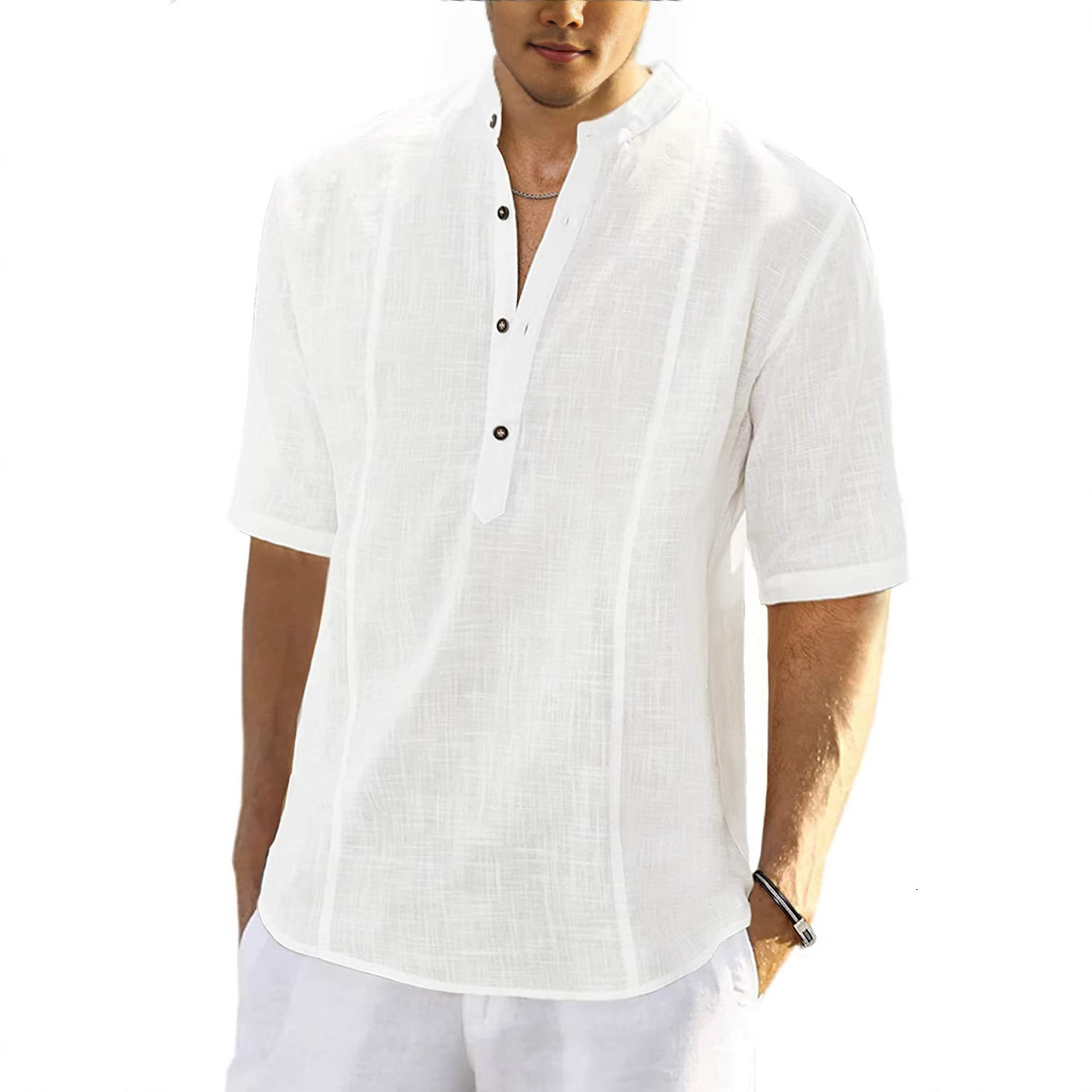 2022 new mens comfortable casual linen shirt medium sleeve mens wear
