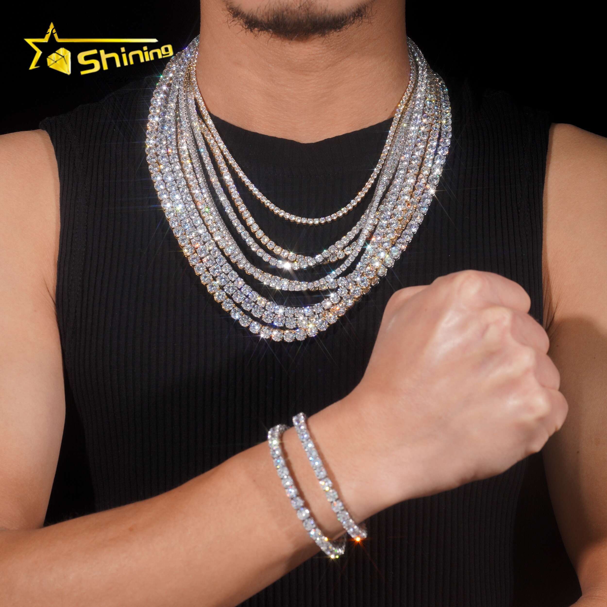 Wholesale Price 3mm 4mm 5mm 6mm Moissanite Tennis Chain Stainless Steel Custom Fashion Necklaces for Women Men Tennis Necklace