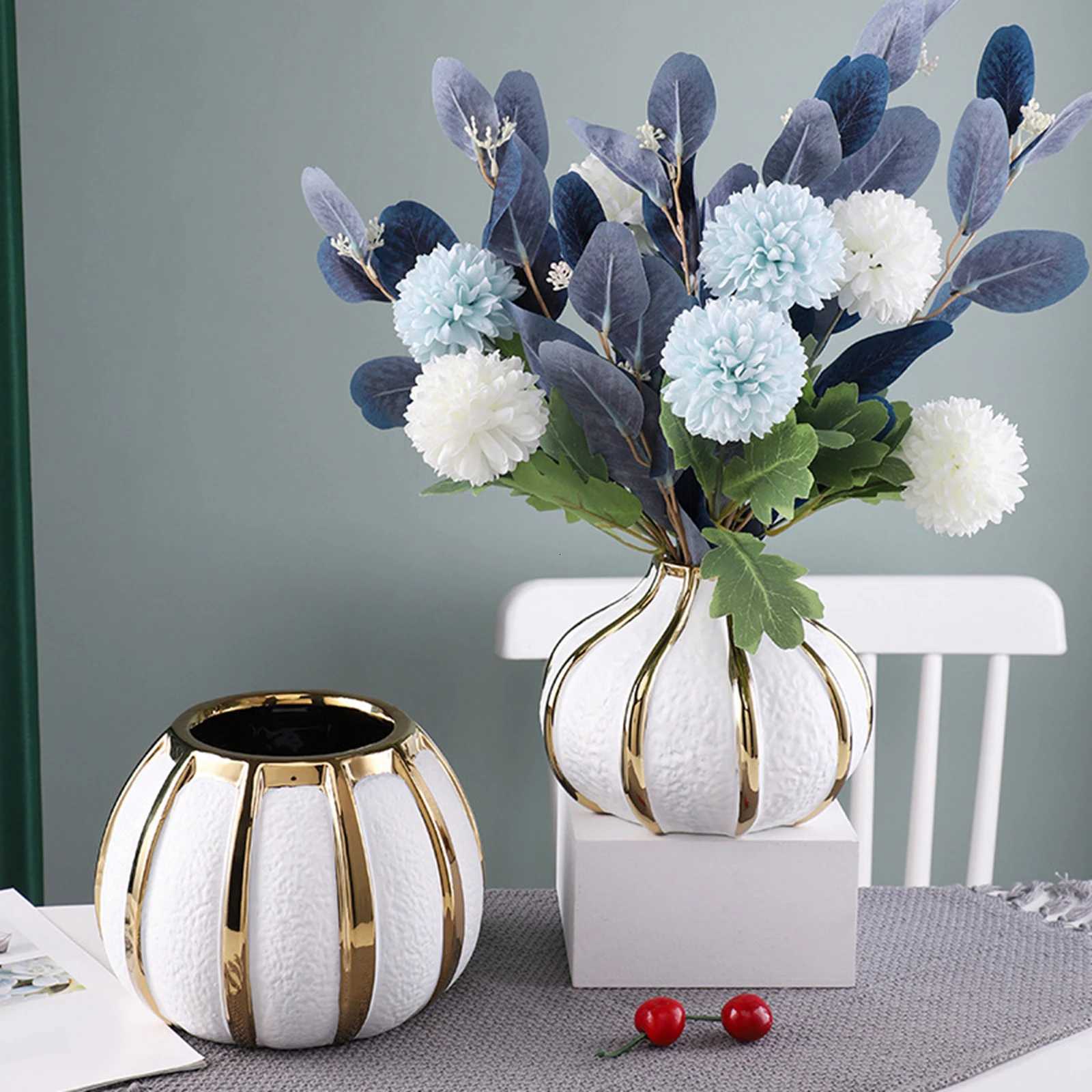 Light Luxury Vase Decoration Ceramic Vase White Gold Painted Ceramic Flower Pot Tabletop Vase For Wedding Dining Room C251124
