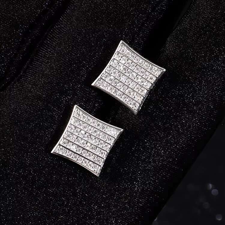 Hip Hop Stud Earrings VVS Moissanite Diamond Gold Plated 925 Solid Silver Earring for Men Jewelry