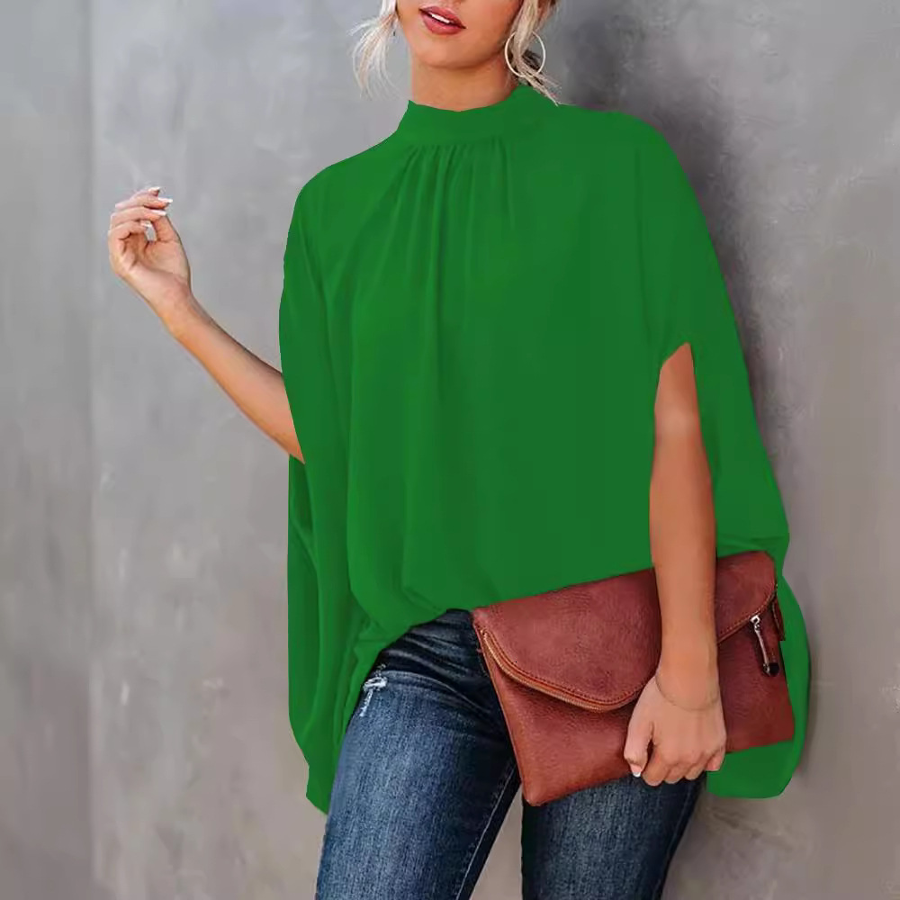 2022 new womens fashion round neck loose bat sleeve Round Neck Shirt