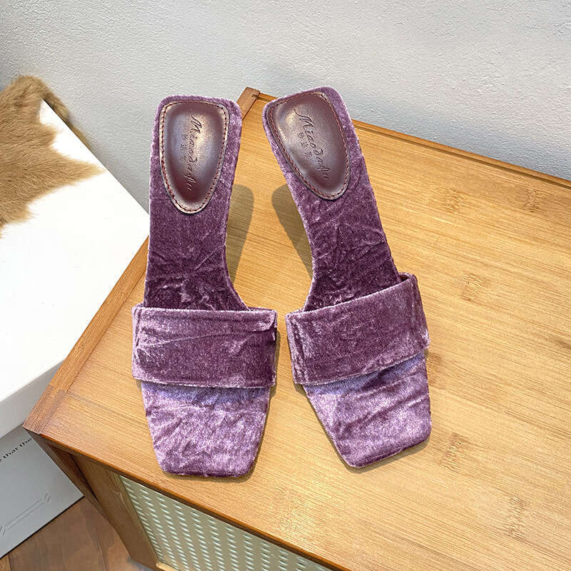 Woman Sandals Sexy Velvet One Belt Cool Slippers For Women Summer New Fashion Sandals Versatile Outerwear Open Toed High Heels