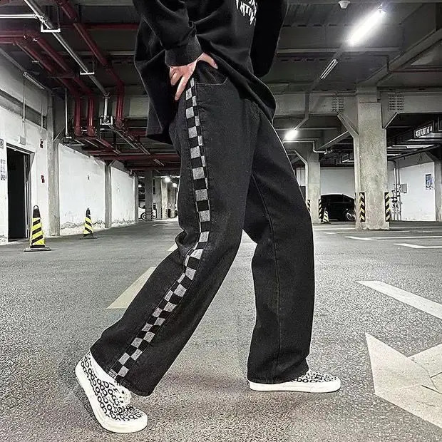 Mens and womens hip-hop street trend straight leg personalized plastic elastic waist strap retro loose casual pants y2k 250422
