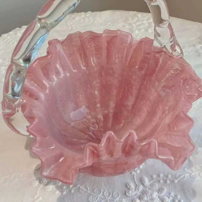 Vase Light Luxury Glass Vase Solid Color Folded Skirt Edge Small Basket Fruit Flower Basket Home Exquisite Fashion Ornament C251124