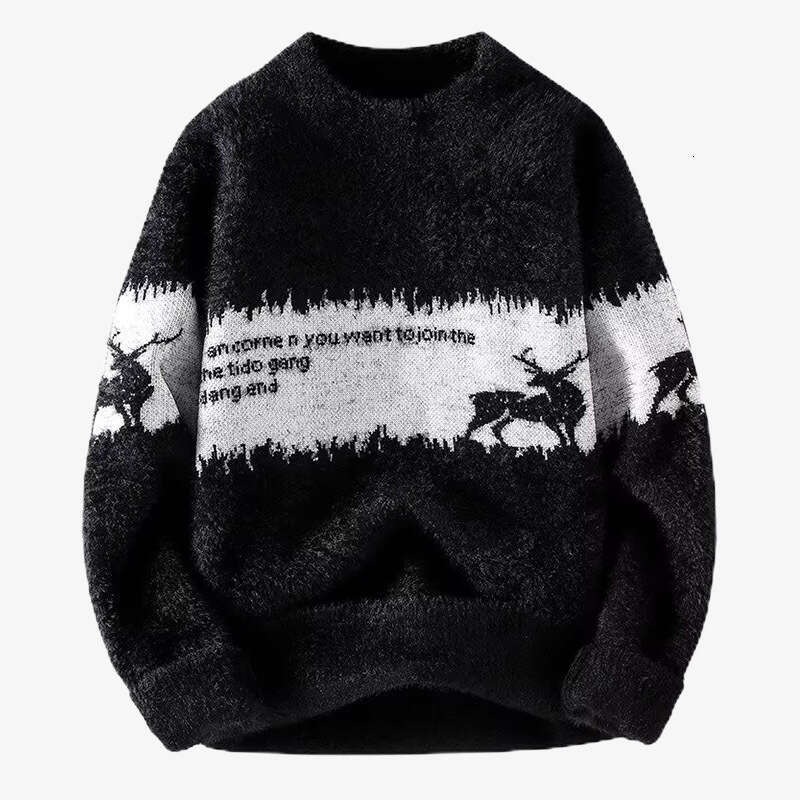 mink velvet Christmas reindeer men's autumn and winter knitted pullover sweater