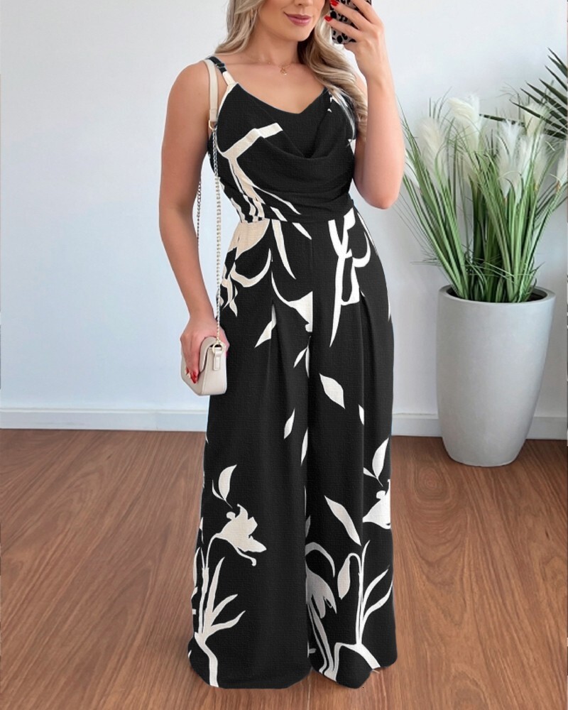 2024 Fashionable and Elegant Hanging Strap Open Back Waist Wide Leg jumpsuit for Women
