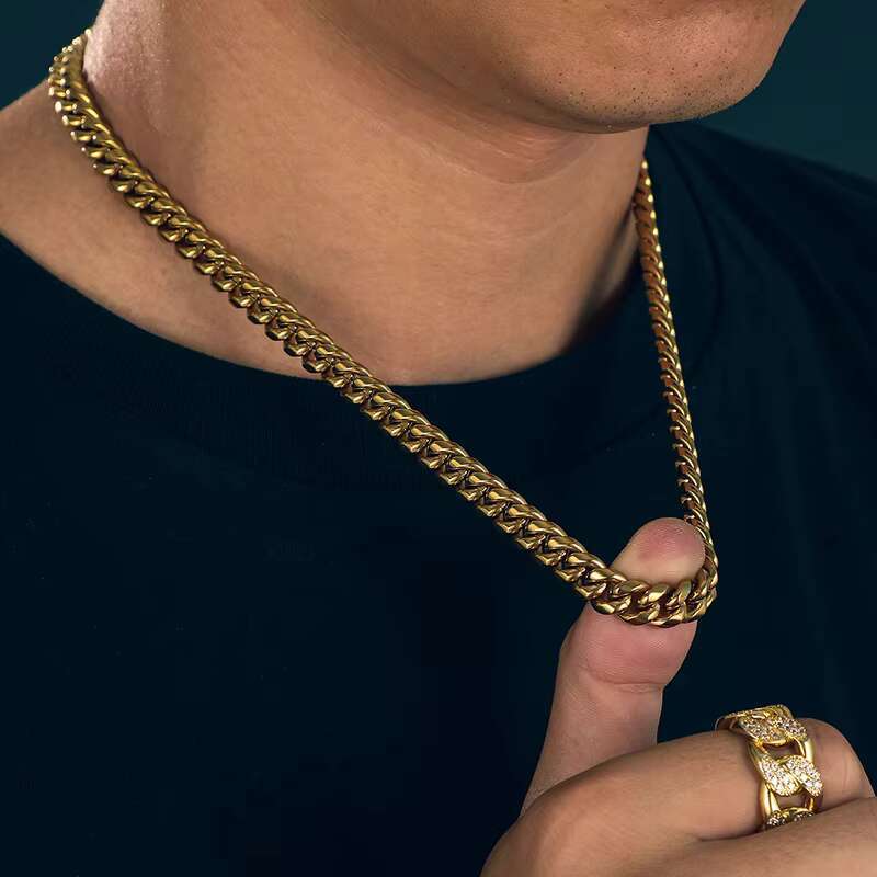 Non Tarnish Free Waterproof Gold Plated Filled Stainless Steel Cuban Chain Mens Hip Hop Jewelry Cuban Link Chain Necklace