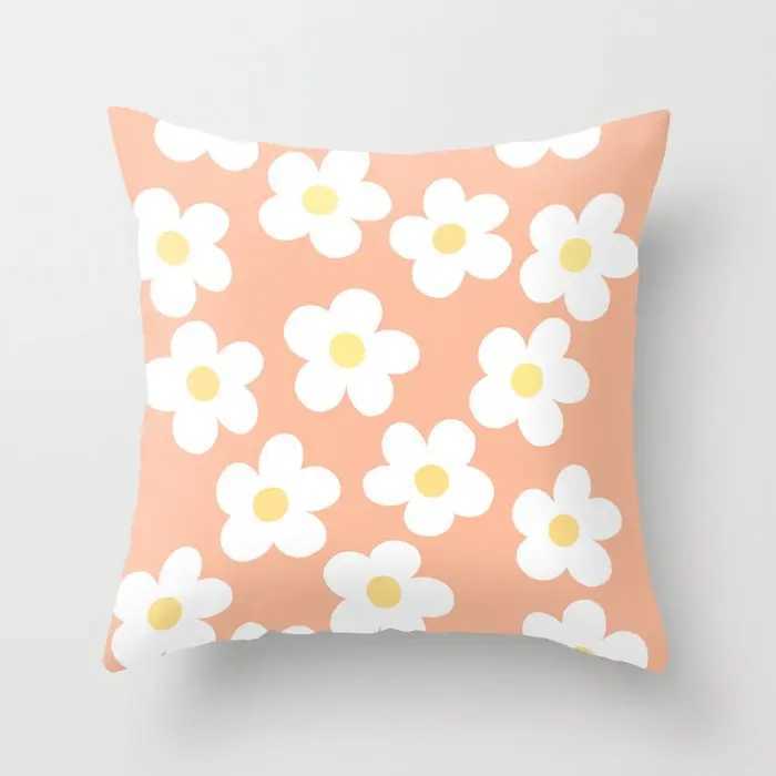 Nordic Modern Flower Pillow Combination Orange Plant Pillow Sofa Cushion Pillowcase Office Cushion Afternoon Nap Pillow G251124