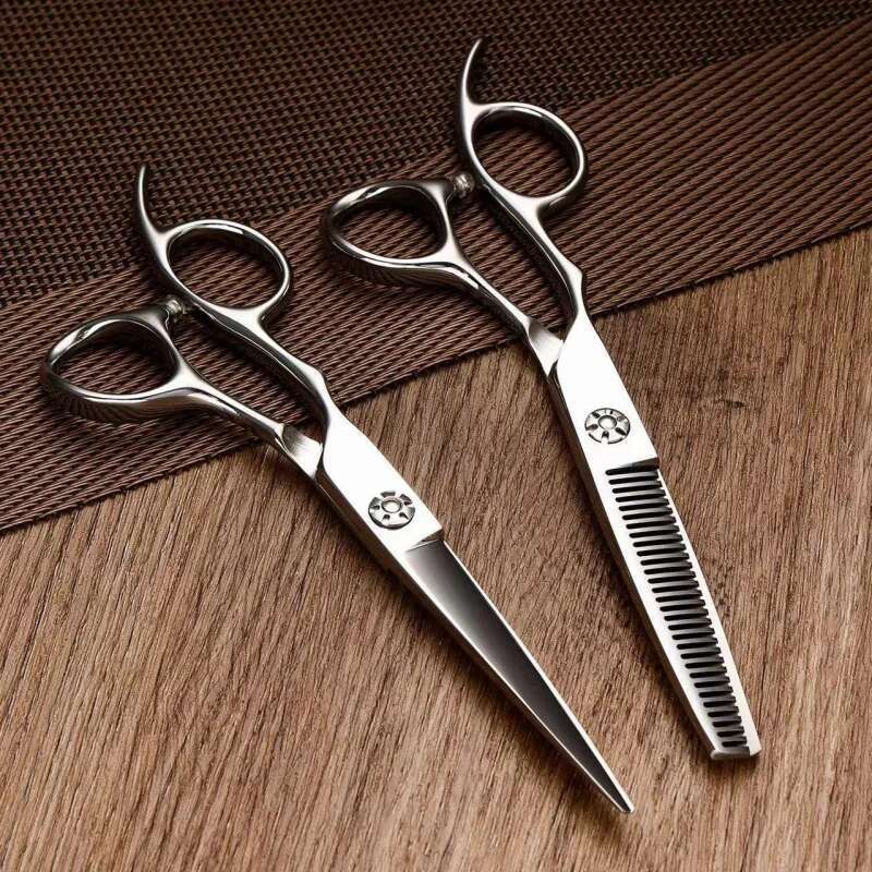 6.0" 440C Steel Straight Snips Thinning Haircutting Salon Stylist Professional Left Hand Hair-cutting Scissors Set