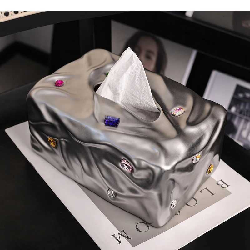 Ceramic Tissue Box Fold Pattern Colored Stone Silver Cardboard Paper Towel Holder Napkin Home DecoractionM251124