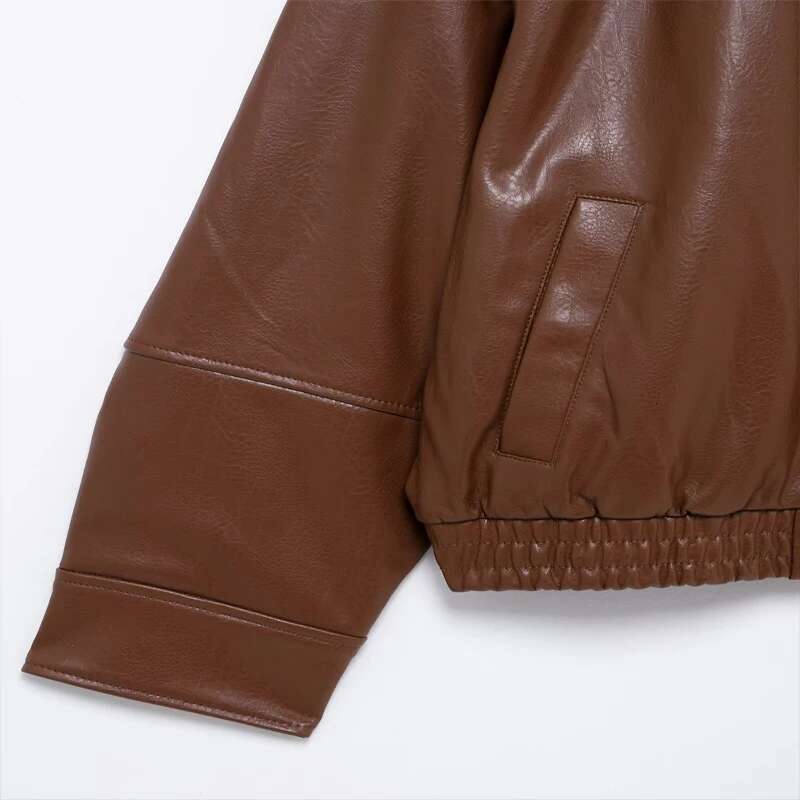 Designer Clothes Koekop Women's Fashion Pure Color Faux Leather Textured Pilot Coat Vintage Casual Long Sleeve Ladies Chic Lady Jacket