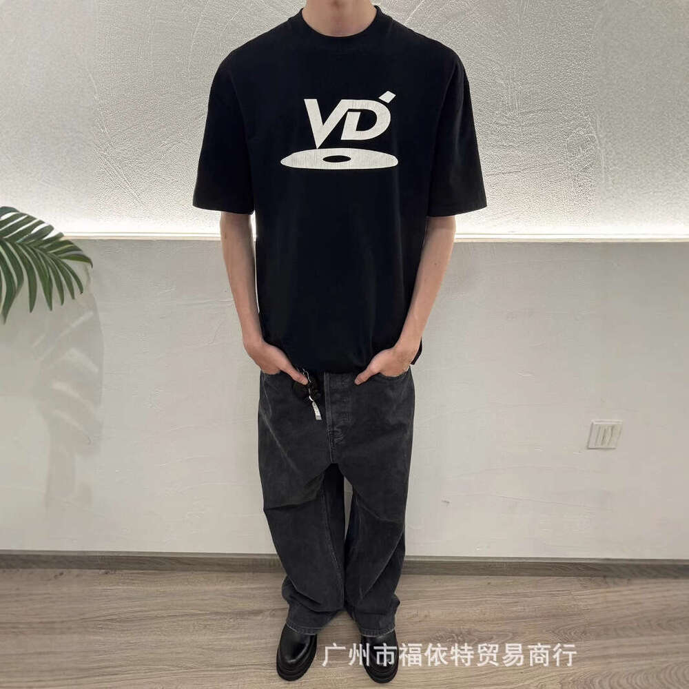Meichao High Street VD CD letter print niche black white round neck short sleeved casual loose top T-shirt for men and women