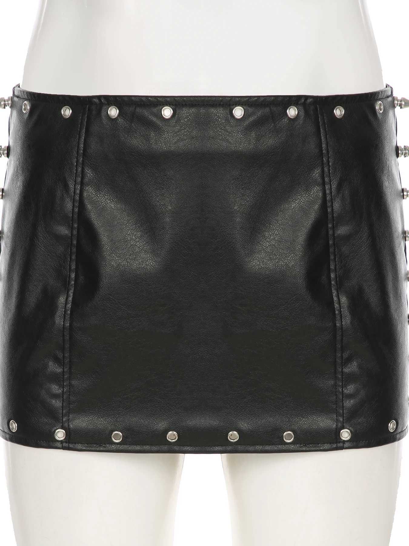 IAMSURE Dark sexy ultra-thin rivet Bodycon skiing Gothic low waist super mini skiing womens summer fashion streetwear women M250424