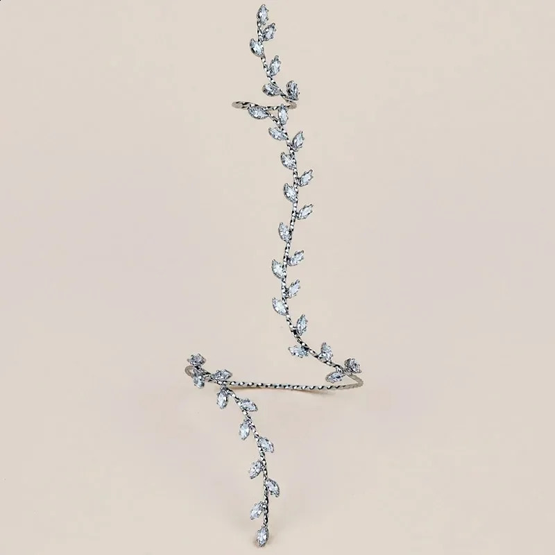 Adjustable Leaf Cube Zircon Bracelet Womens Handmade Bridal Wedding 250415