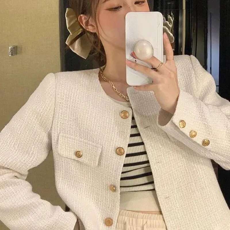 Designer Clothes Coat Women Jacket Short Autumn Winter Cardigan Long Single Breasted Tweed Versatile Wool Top Full Sleeve