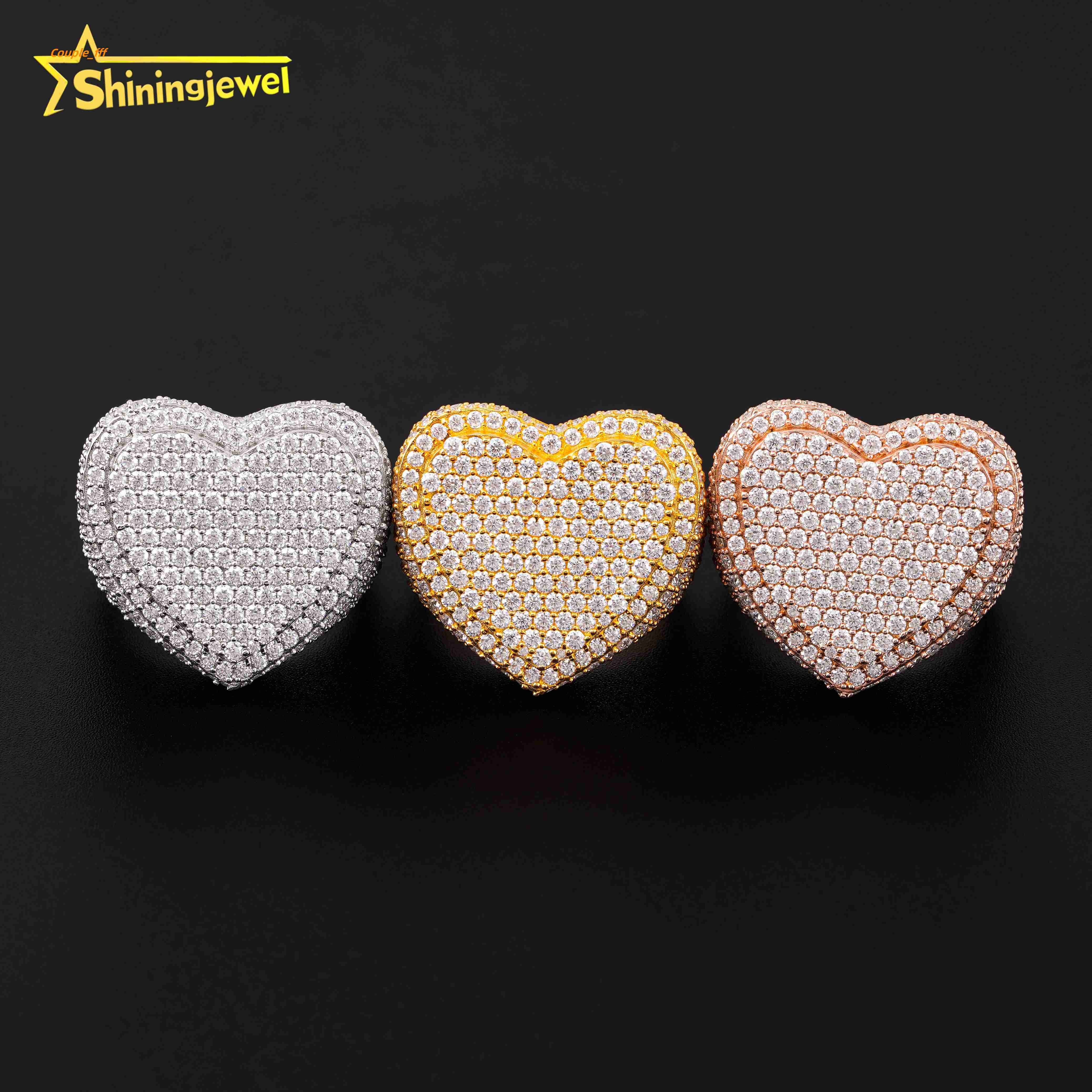Fully Iced Out Heart Design 925 Silver Two Tone Men GRA Certificate Moissanite Hip Hop Ring