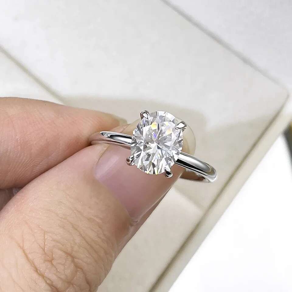 EWYA Luxury 1/2/3CT Oval Cut Full Moissanite Ring For Women S925 Silver Plated 18K White Gold Diamond Rings Bridal Wedding Band