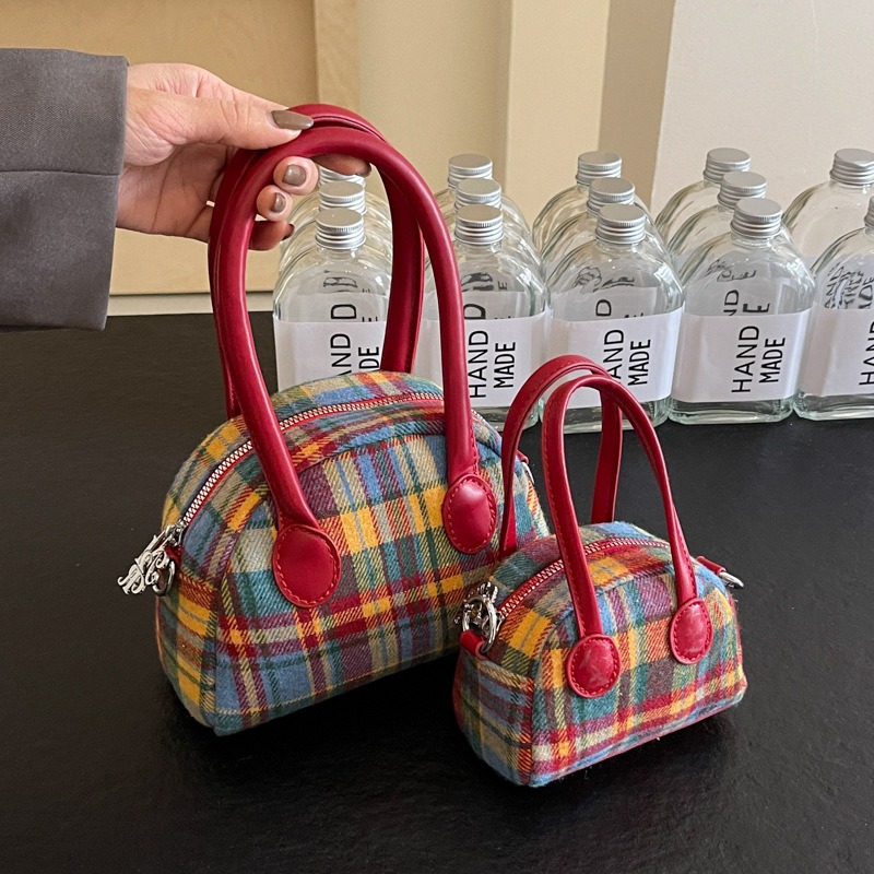 Fashion handbag spring new contrasting color plaid niche messenger bag shell bag