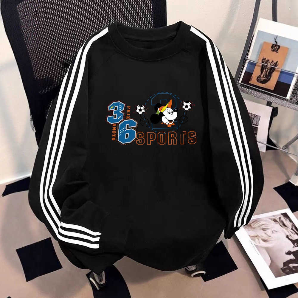 Disney Mickey Print Childrens Cotton Long Sleeve Top Autumn Winter Big Kids Versatile Three Stripes Sweatshirt Trendy H251124