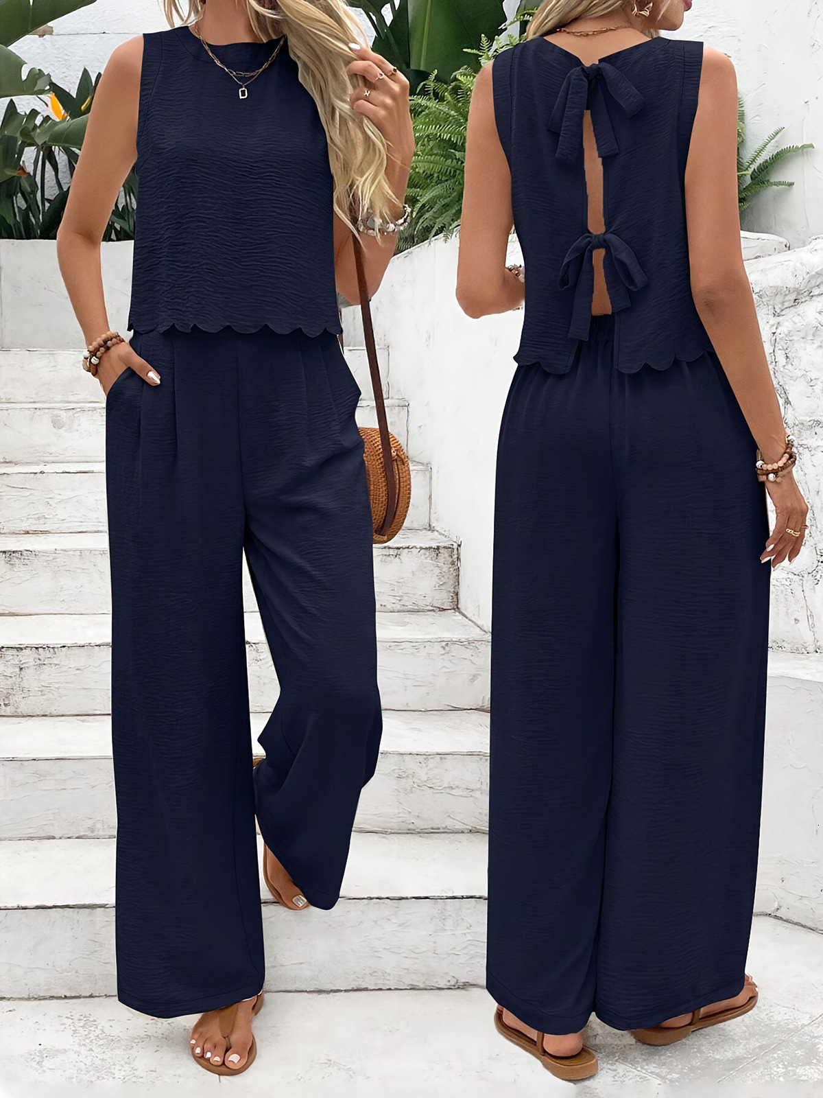 2025 Summer Womens Fashion Sleeveless Tank Top Casual Pants Set New Style