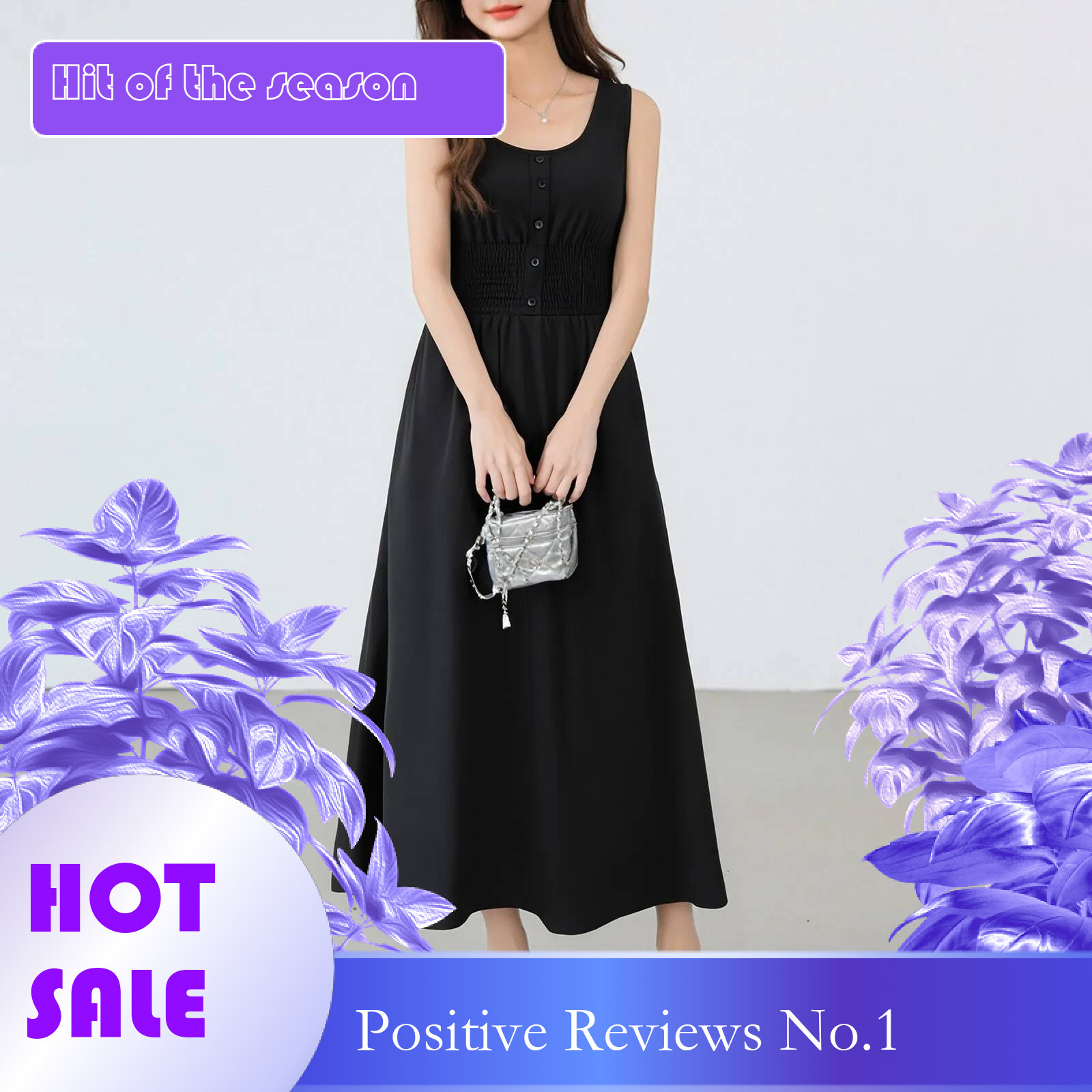 Dongdumaoyi Women Sleeveless Tank Dress Vintage Solid A Line Dresses Summer Holiday Waisted Robe Casual Square Collar Midi Button