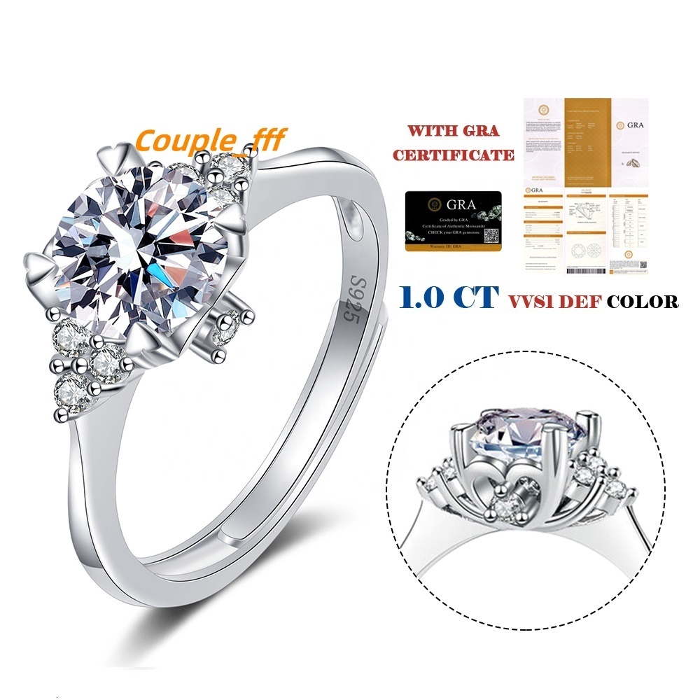 Jewelry Factory Wholesale Price Adjustable DEF/VVS Round Brilliant Cut Engagement Wedding Custom GRA Certified Moissanite Ring
