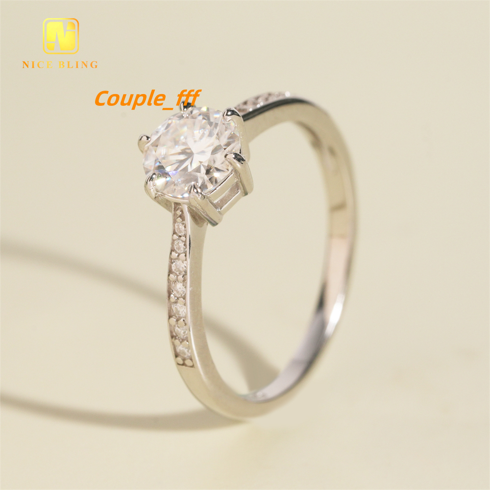 Fashion Classical Round Shaped Eternity Trendy Moissanite Wedding Ring 6 Claws Round Brilliant Cut Moissanite Engagement Ring