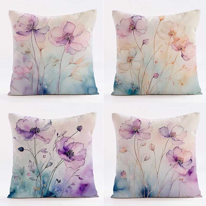Watercolor flower pattern throw pillow cover with short plush print for living room sofa decoration cushion cover pillow covers G251124