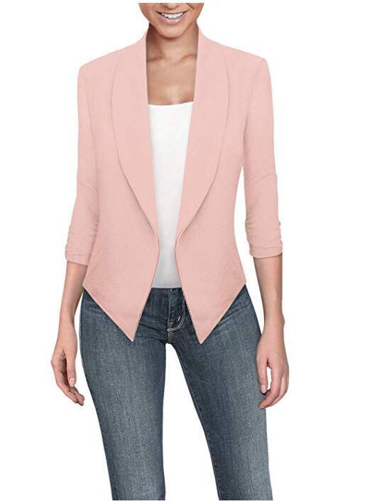 2019 new spring and summer long sleeve solid color cardigan irregular hem Blazer