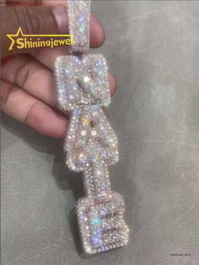 Ice out VVS Moissanite Iced Jewelry Sier Silicon Stone Hip Hop Pendant Vertical Letter Passed Tester