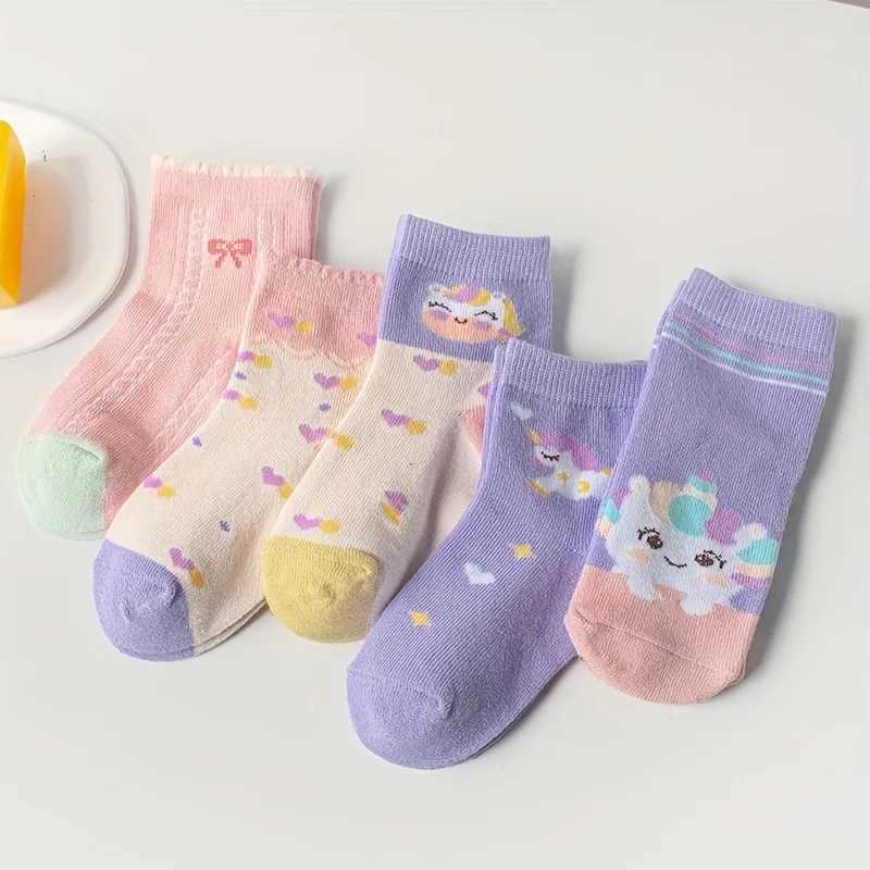 5 Pairs Cute Pattern CHIldrens SOCKS for Girls Autumn Winter Bow Mid-Calf SOCKS for Kids Soft Cotton SOCKS G251124