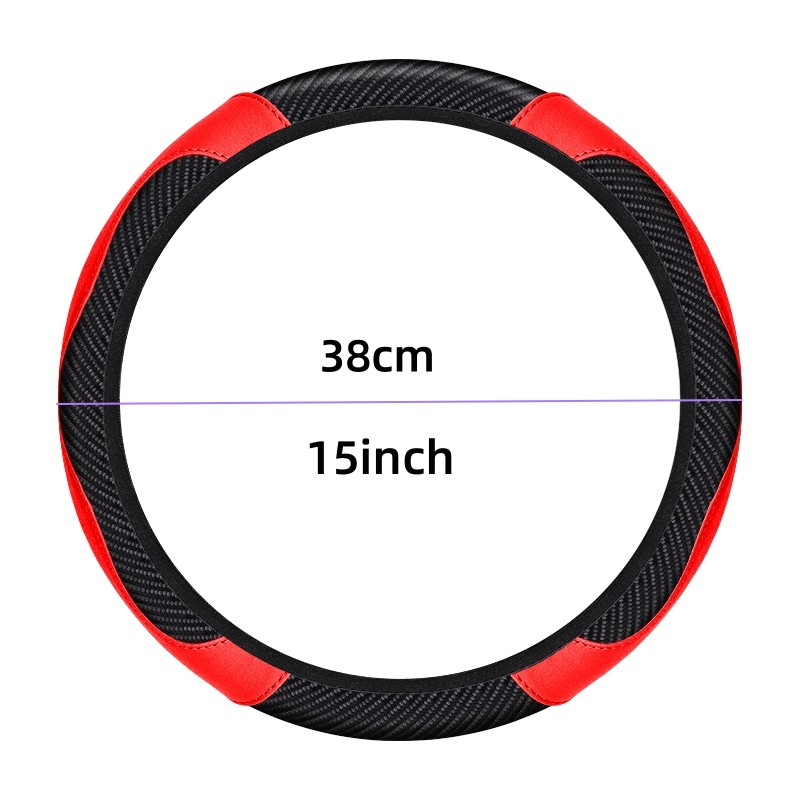 PU Carbon Fiber Leather Car Steering Wheel Cover without Inner Ring Suitable for 14.5-15 Inches/38cm of Automotive Supplies