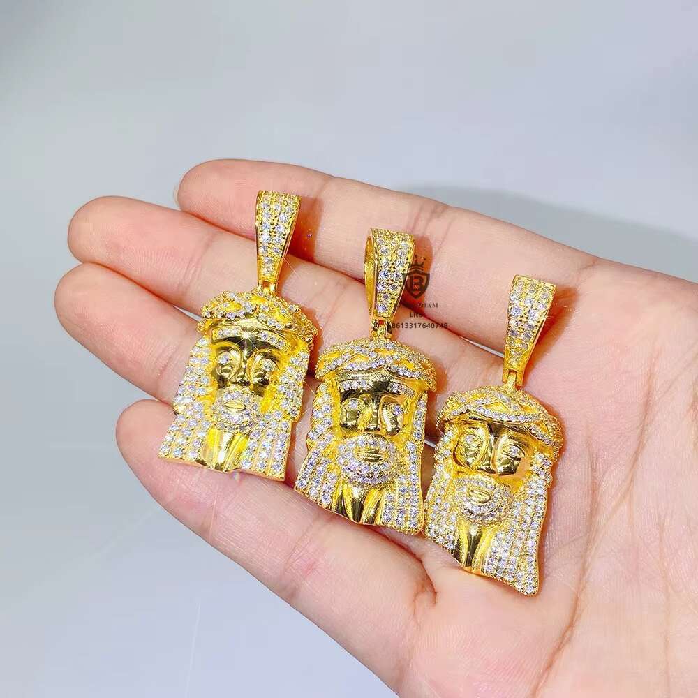 Fashion Jewelry Wholesale Price Mens Hip Hop Jesus Face Moissanite Charm Gold Plated Pendant for Necklace