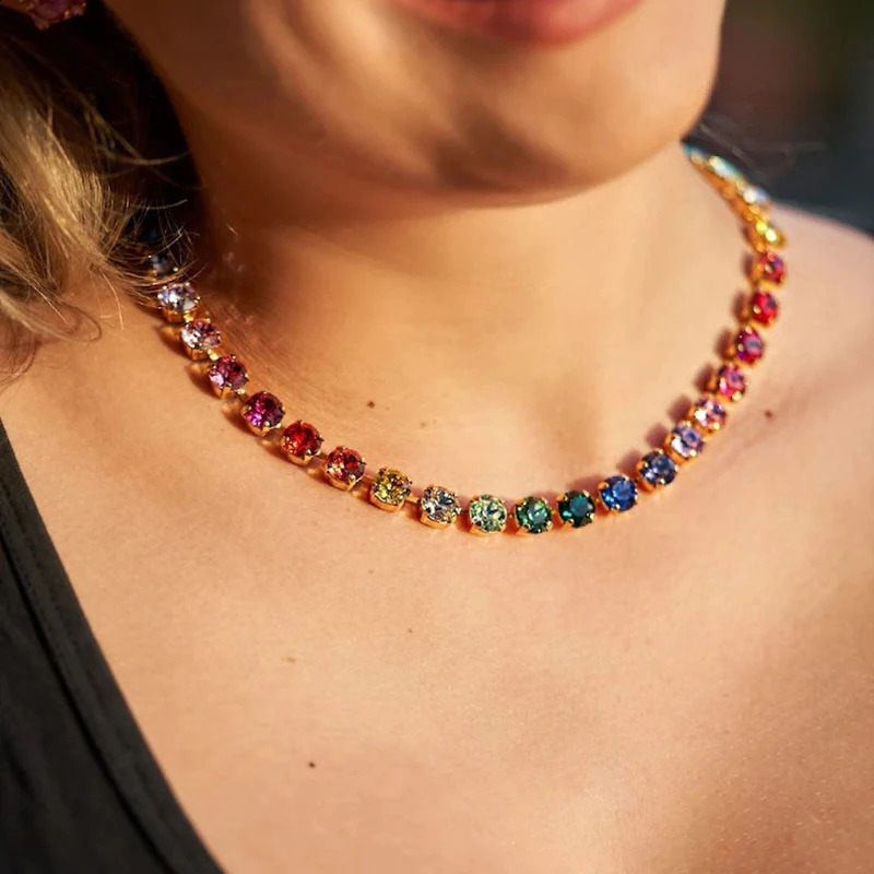 Exquisite geometric dyed small glass crystal necklace fashionable punk crystal necklace party jewelry 250420