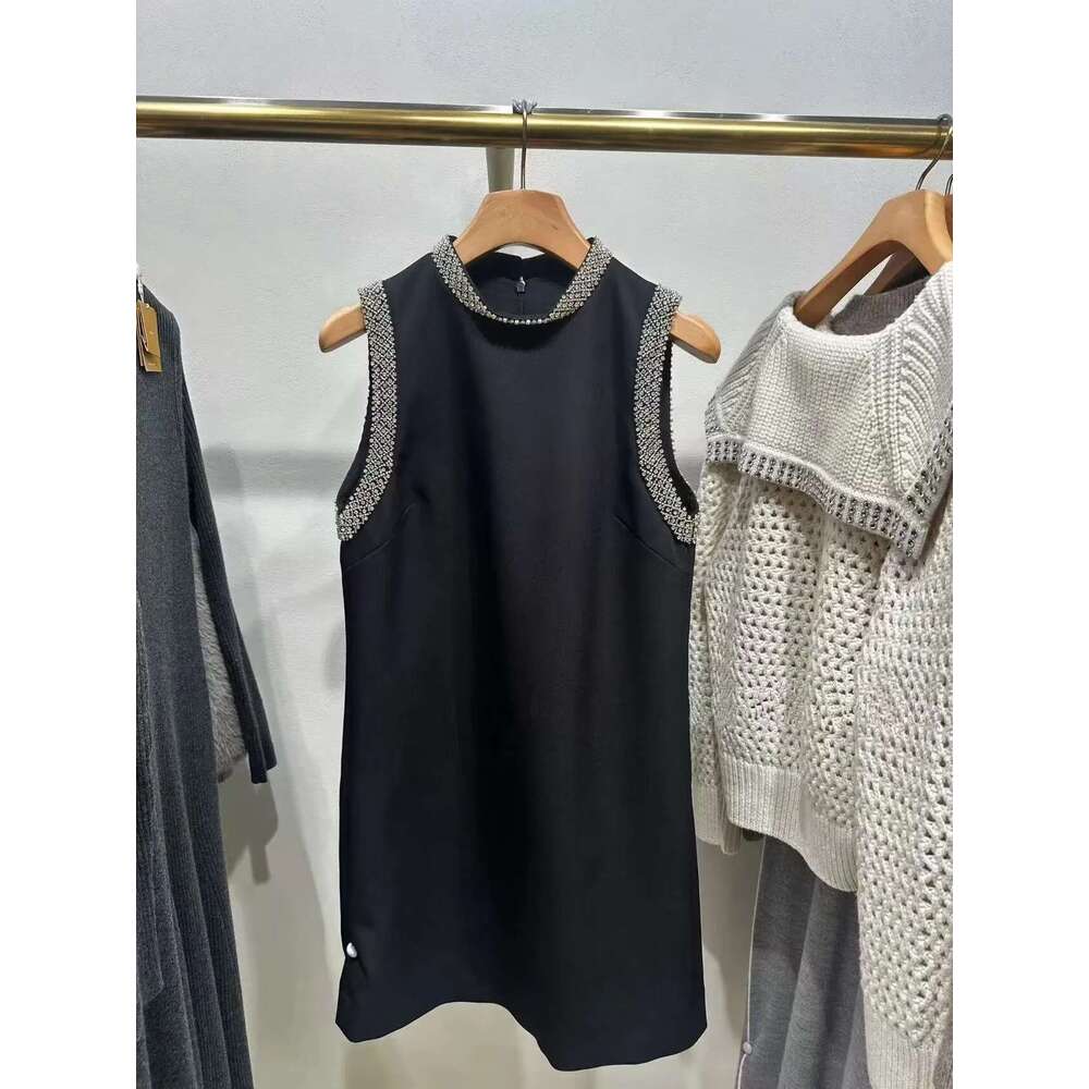 Designer Women's Clothing Sleeveless Vest Skirt Women's Elegant Heavy Industry Dia Jewelry Round Neck Short Dress Fashion Temperament 25 Sum