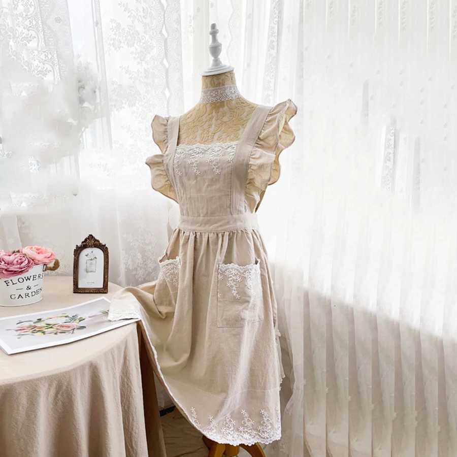 Female Women Apron Cotton Linen Aprons Dress Garden Cafe Kitchen Cooking Florist Palace Style Vintage Fashion Dress Aproning C251124