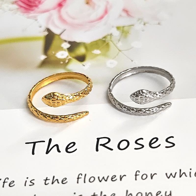 Top Source New Stainless Steel Fashionable Opening Adjustable Serpentine Popular Gold Plated Ring for Women
