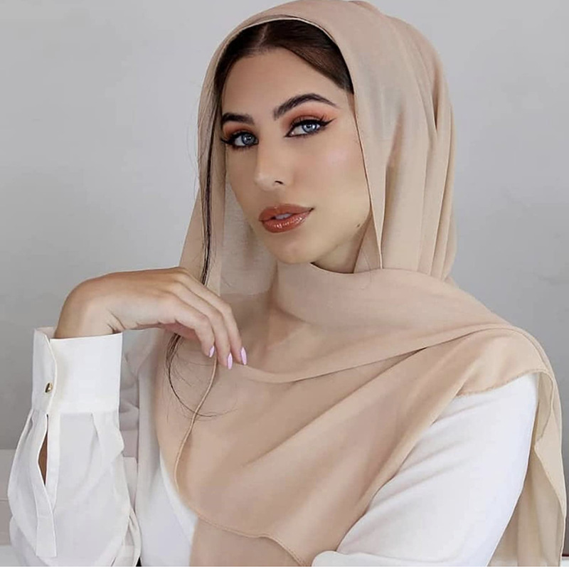 K499 Solid color pearl chiffon bubble scarf gauze long scarf solid color Malaysian ladies headscarf ethnic headscarf scarf