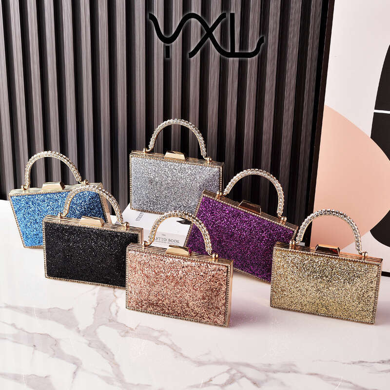Dinner Bag New High End Gold Sequin Dinner Bag Fashionable Diamond Studded Hand Held Party Dress Bag KQ