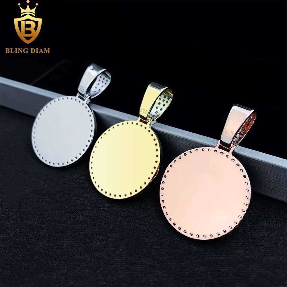 Bling Diam Jewelry Custom Photo Circle Memory Pendant Bulk Vvs Moissanite 925 Sterling Silver Gold Plated Gra Certificate