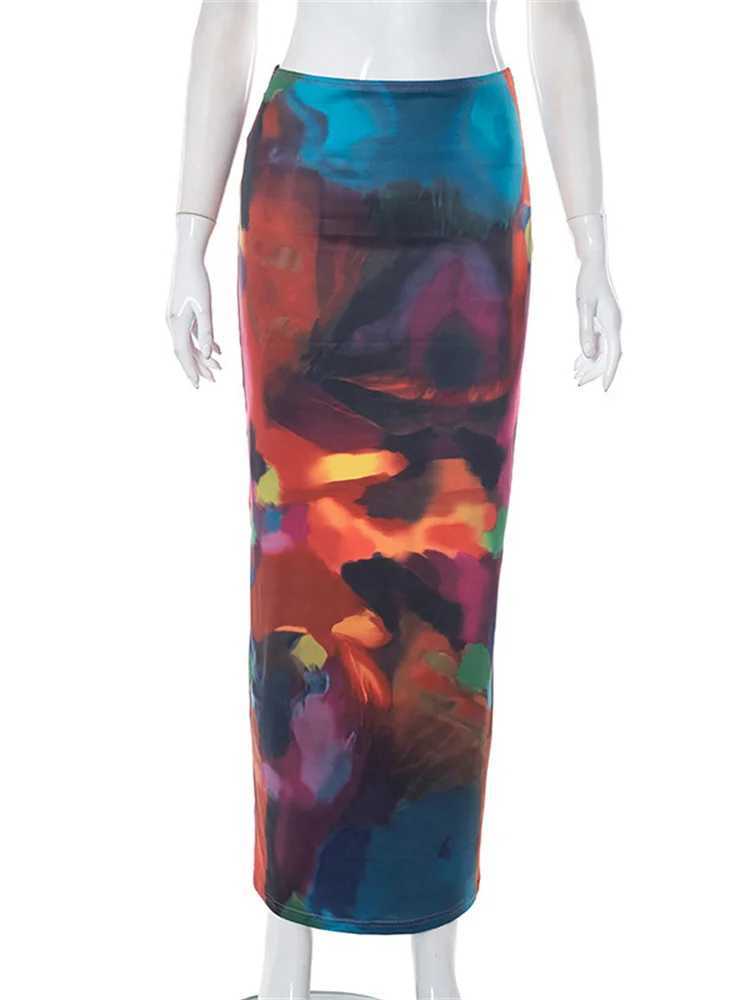 Simenual Harajuku Aesthetics Multi Printed High Waist Long Skirts Women Cyber Y2K Package Hip Skirt Chic Holiday Outfits Slim M250424