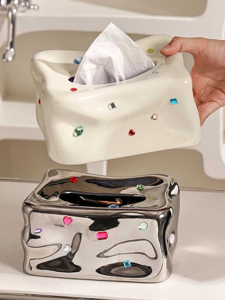 Epeiushome Nordic Ceramic Glacier Gem Tissue Box Coffee Table Paper Napkin Storage Box Household DesktopM251124