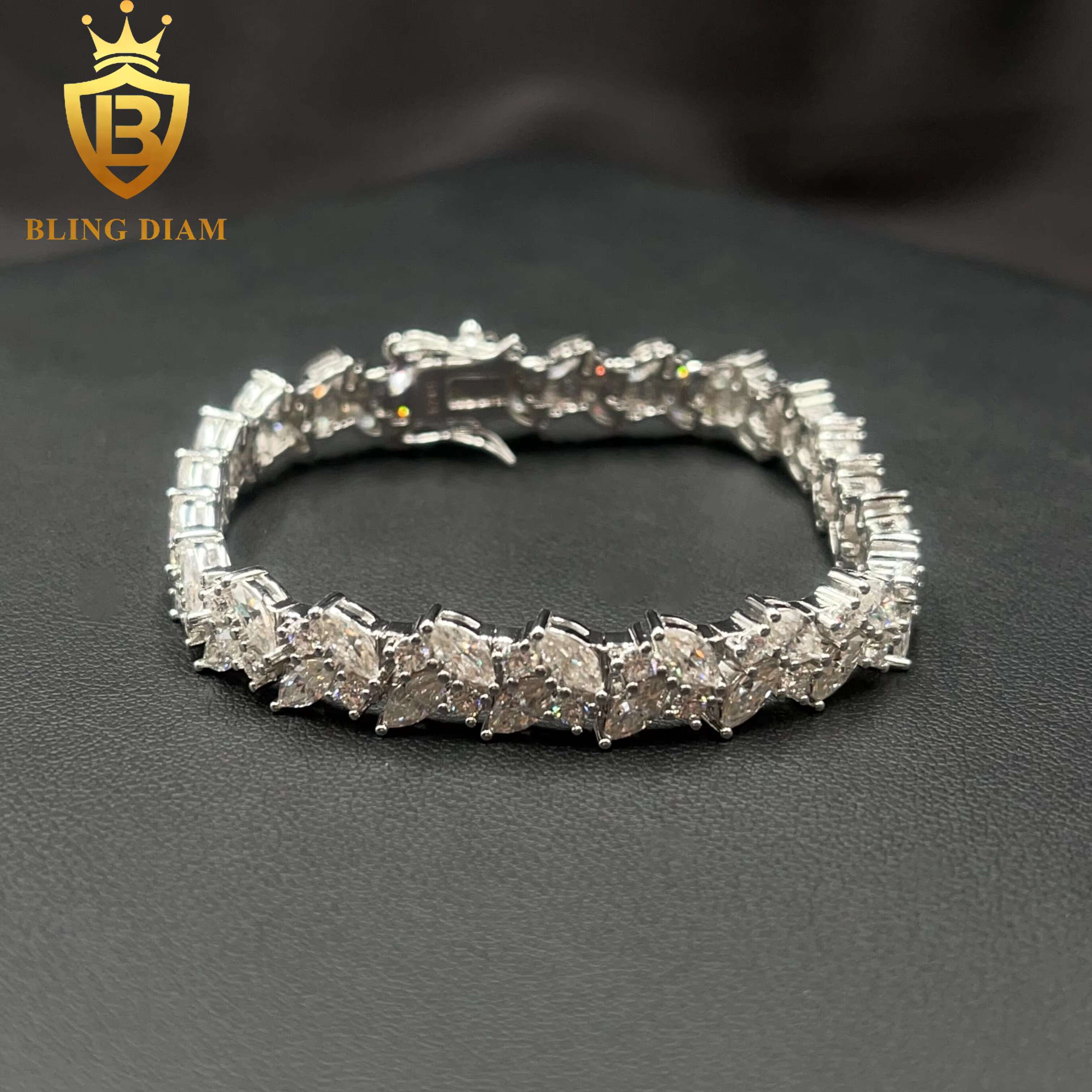 Fashion New Product 9.3mm Jewelry 925 Silver Fancy Cut Moissanite Pass Diamond Tester Iced Out Tennis Bracelet