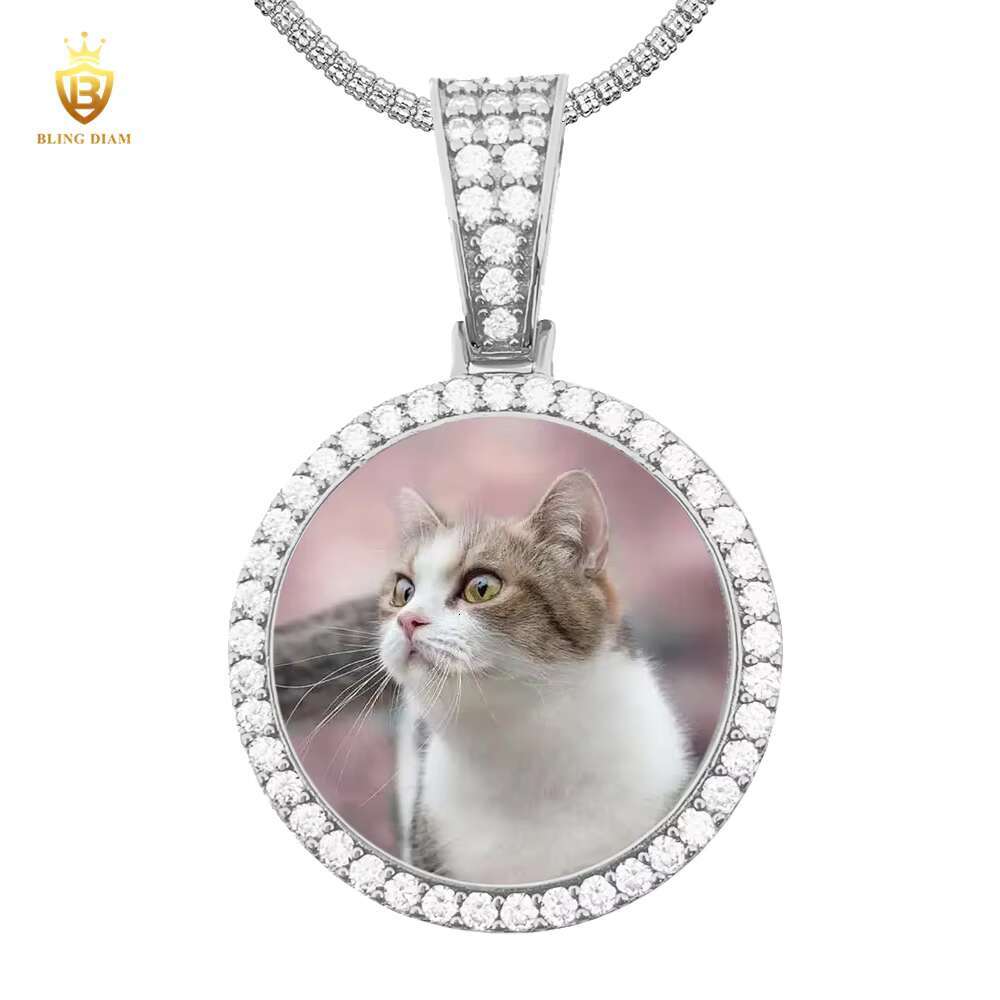 Bling Diam Jewelry Custom Photo Circle Memory Pendant Bulk Vvs Moissanite 925 Sterling Silver Gold Plated Gra Certificate