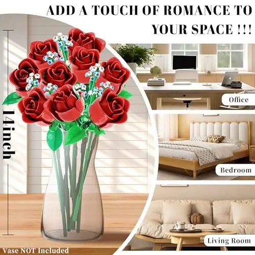 649PCS Romantic Rose Flower Building Blocks Simulated Flower Rose Bouquet Model Bricks Home Decoration Kids DIY Toys Girl Gifts