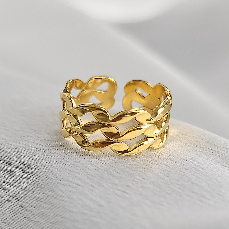 Top source wind titanium adjustable with female minimalist geometric chain stainless steel ring