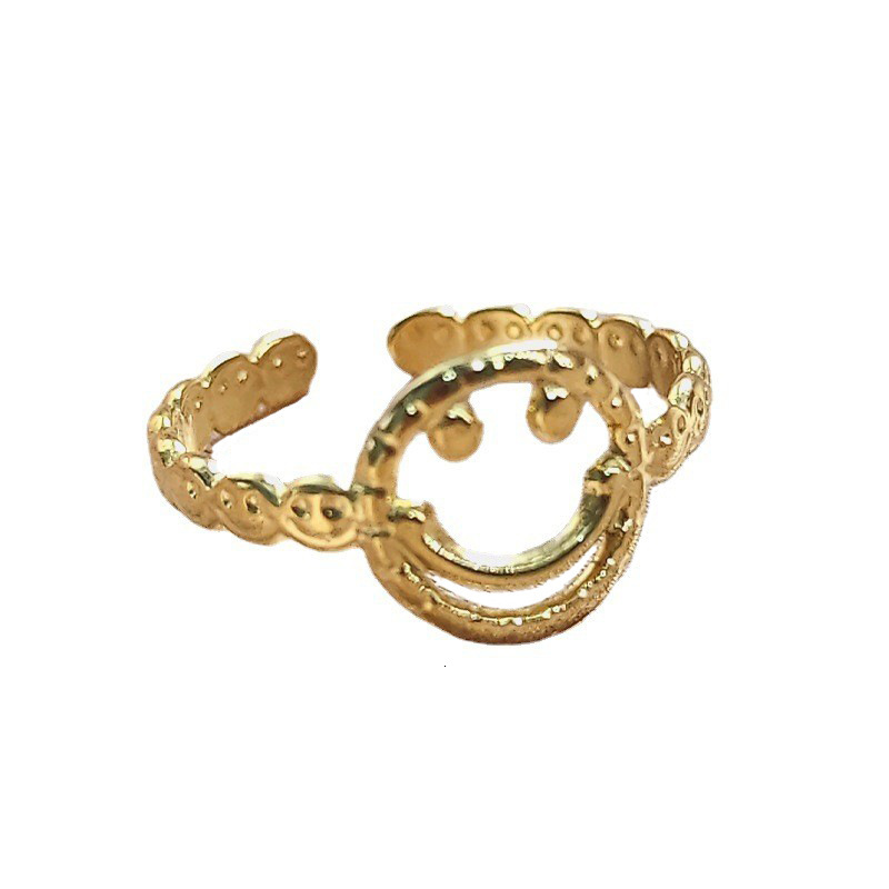 Top Source Korean version creative hollow smiling face titanium steel for women's fashion trendsetters, chain opening food ring