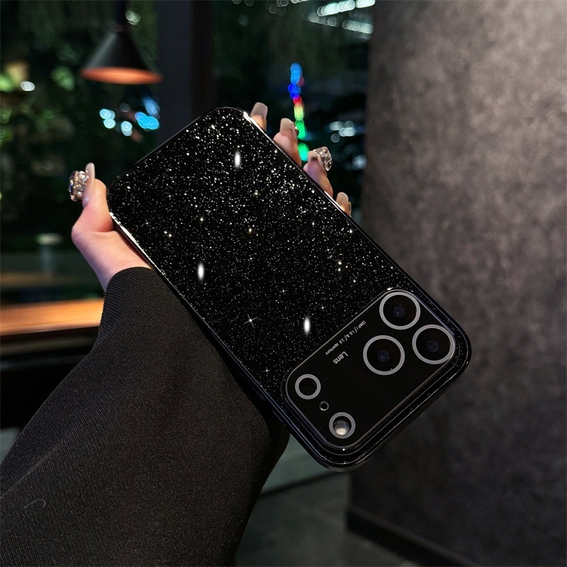 Electroplated Glass Glitter Starry Sky Phone Case Compatible with iPhone 17 Pro Max Simple Case iPhone 16/15/14 Pro