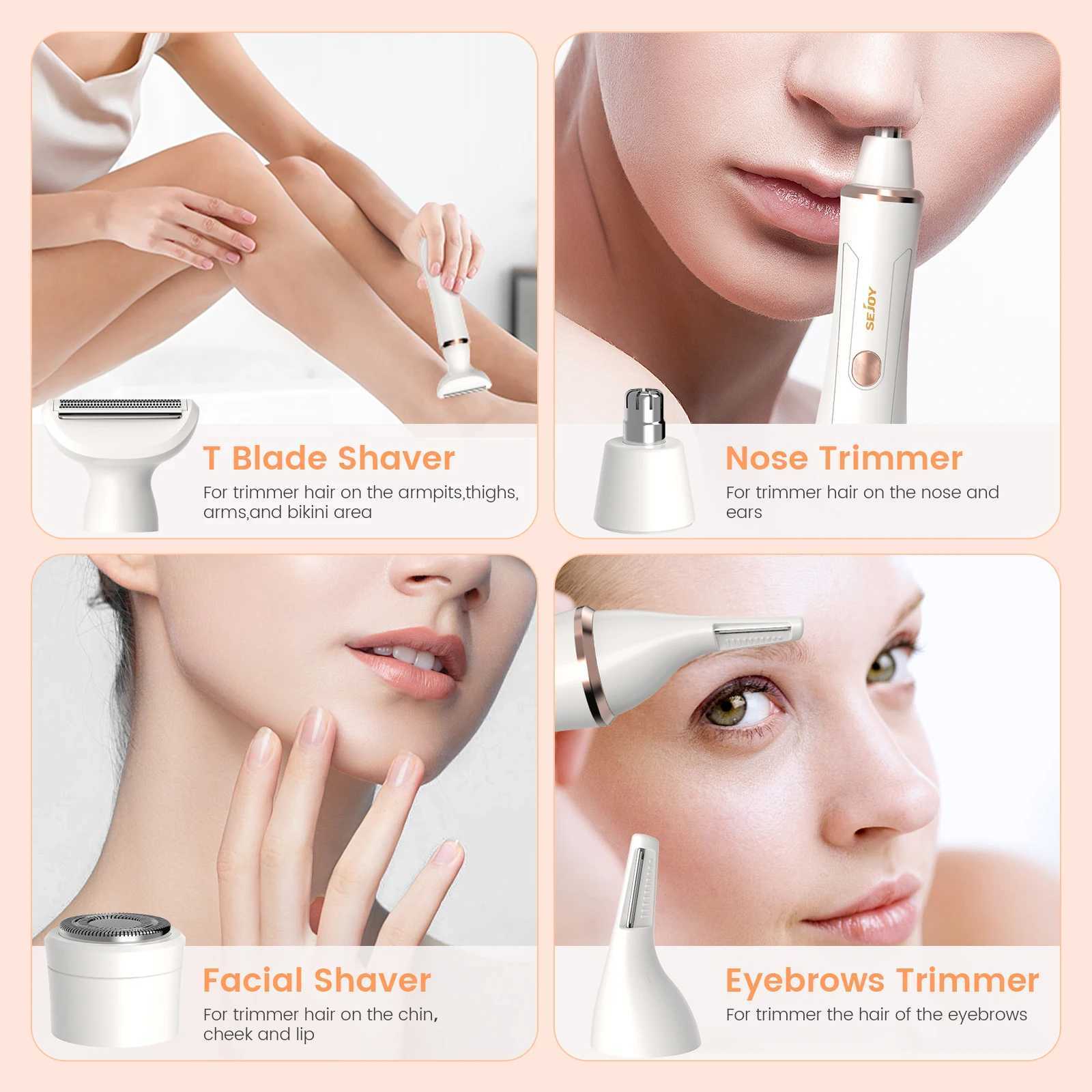 Portable 4 in 1 Electric Razors for Women for Face Nose Eyebrow Beard Mustache Arm Leg Armpit Bikini Womens Body Shaver Set L251124