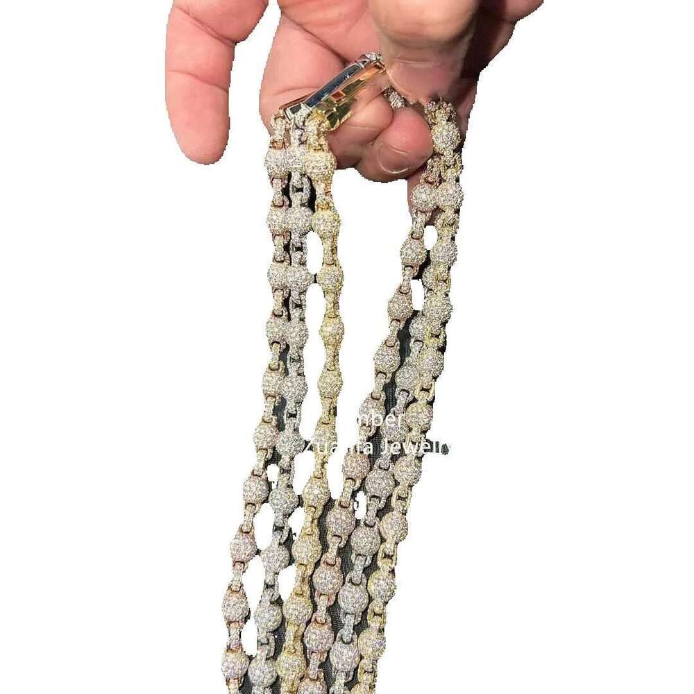 Hip Hop Necklaces: Round Bead 3D Design Chain, Moissanite Dia VVS, Hand-Set Sterling Sier Rap Chain Pendant